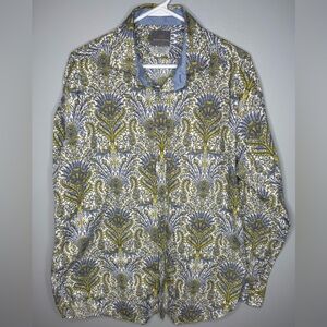 Thomas Dean Men’s Floral Button-Up Long Sleeve Blue and Yellow